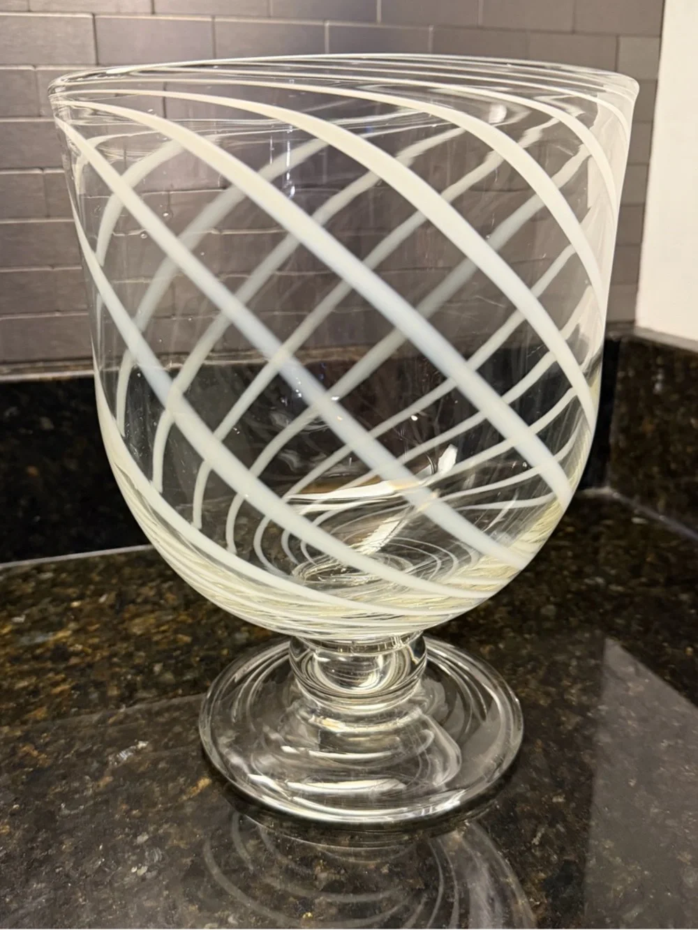 Hand-Blown White Swirl Italian Glass Pedestal Vase